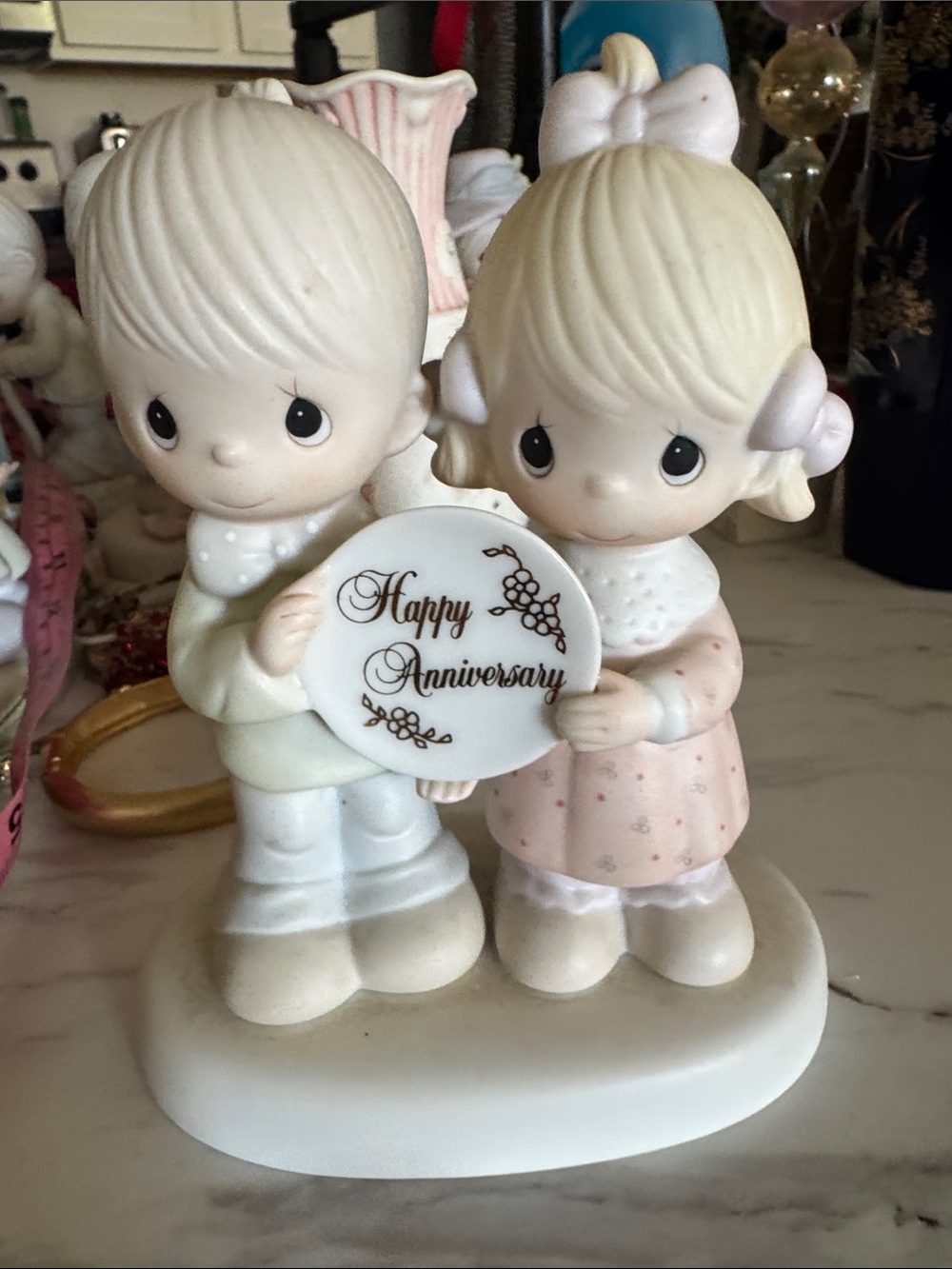 Precious Moments Anniversary Figurine in White, Pink and Cream